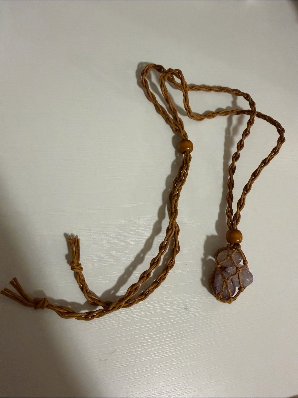 Amethyst Crystal Macrame Necklace | Raw Stone Boho Pendant Adjustable Cord